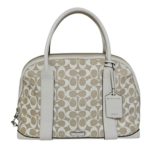 Borsa a mano Coach Bleecker Preston beige e bianca nuova con etichette firma F30160