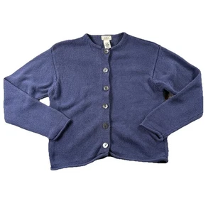 LL Bean Cardigan Sweater Womens S Blue Button Front Silk Cotton Blend Roll Hem - Picture 1 of 11