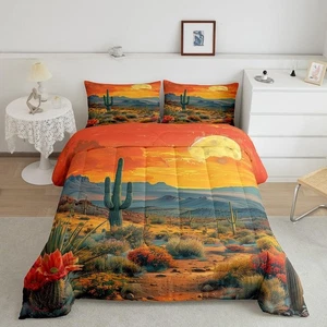 Sonnenuntergang Kaktus Bettdecke Set King Size, Rustikale Wüste Pflanzen Beet Bettdecke... - Bild 1 von 6
