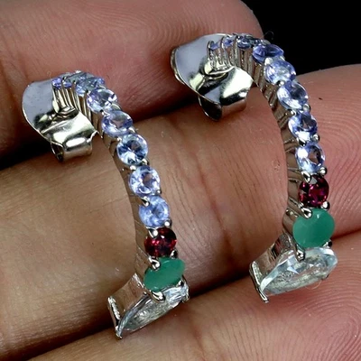 Pendientes de plata de ley 925 pera aguamarina 6x4 mm joyas de piedras preciosas de tanzanita Foto 1 de 4