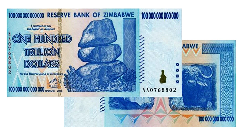 Billetes de 100 billones de Zimbabue serie AA 2008 sin circular con certificado de autenticidad P-91 Foto 1 de 1