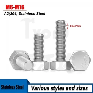 Fine Thread Hexagon Head Set Screws A2 304 Stainless Steel Bolts M6 M8 M10 M12  - Picture 1 of 7