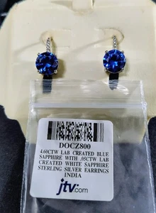Sterling Silver Lab Created Blue Sapphire Earrings Round Stone Leverback Huggie - Picture 1 of 12