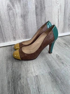 Zapatos de salón Kate Spade Louisa talla 8 bloque de color estilo retro amarillo mostaza verde tacón Foto 1 de 4