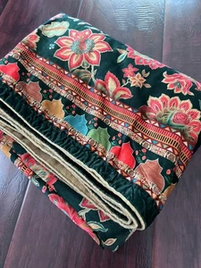 VTG Large Table Runner Rich Dark Floral Velvet Black Red Green Gold Trim 86 x 34 - Picture 1 of 7