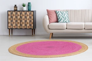 Jute Rug Area Braided Natural Farmhouse Carpet Handmade Rustic Hand Pink Rugs - Picture 1 of 5