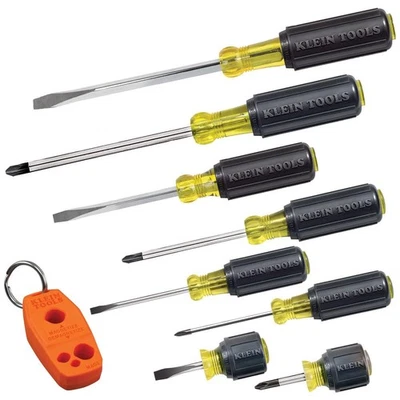 Klein Tools 9 Piece Screwdriver Set Cushion Grip Magnetic Tips Made In Usa - Image 1 of 4