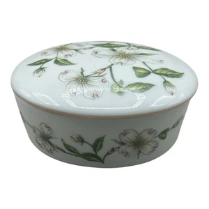 Vintage Lefton China Hand Painted Dogwood Oval Trinket Dish 02872 Japan - Picture 1 of 8