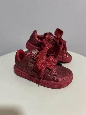 PUMA Basket Bow Glitter Toddler Girls Shoes Red Size 6C Sparkly Sneakers - Image 1 of 4