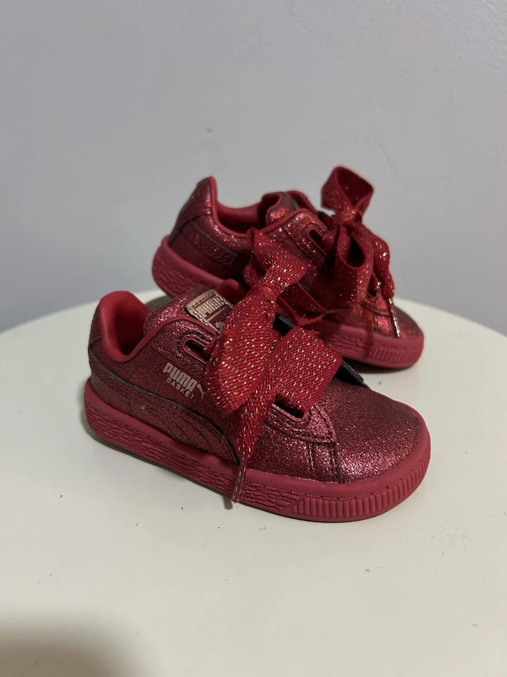 Zapatos PUMA Basket Bow Brillo Niñas Pequeñas Rojo Talla 6C Tenis Brillantes Foto 1 de 4