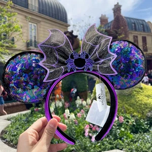 Disney Parks Loungefly Halloween Spiderweb Sequin Minnie Ears Headband US POST - Picture 1 of 10