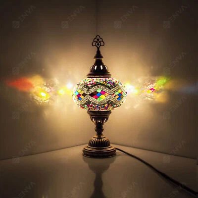 Lámpara Turca Marroquí Colorido Vidrio Mosaico Hecho a Mano Luz de Mesa BOMBILLA LED GRATIS Foto 1 de 4