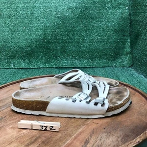 Birkenstock Womens Granada White Leather Sandals Slides Size 38 US 7 Narrow - Picture 1 of 8