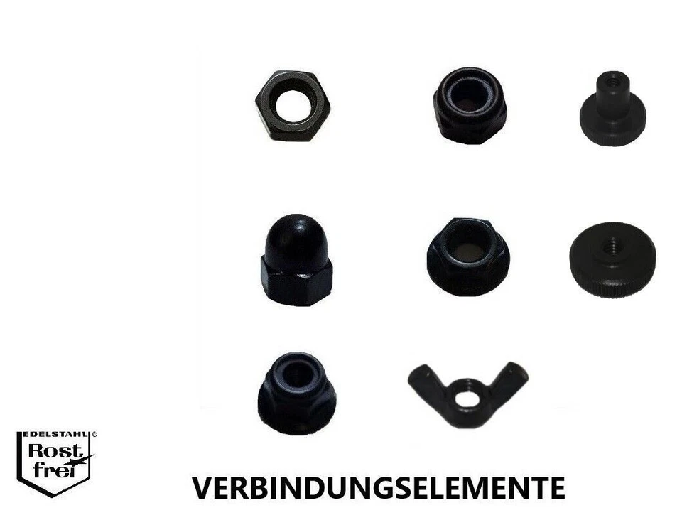 Muttern Edelstahl A2 SCHWARZ M1,6 M2 M3 M4 M5 M6 M8 M10 SCHWARZE Muttern - Bild 1 von 1