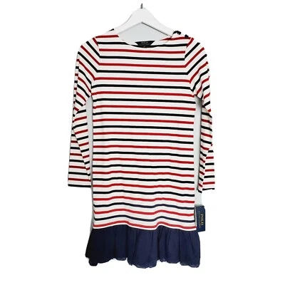 Polo Ralph Lauren Big Girls Striped Cotton Jersey Dress Size L 12-14 - Image 1 of 4