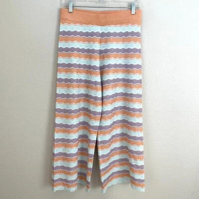 Alice + Olivia Womens Medium Basil Knit Striped Wide leg Multi Color Crop Pants - Image 1 of 4