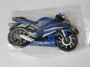 CRAZY SPORT BLUE MOTORCYCLE SPORT BIKE RUBBER KEYCHAIN 4" X 2" NEW - Picture 1 of 7