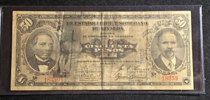 1915 Mexico - Sinaloa 50 Pesos - Stained & Rust - Picture 1 of 2