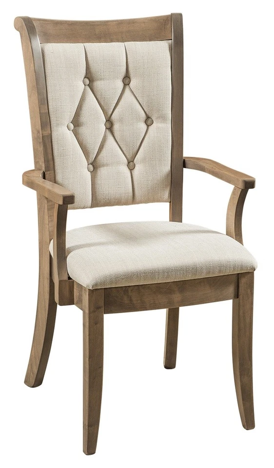 (4) Amish Traditional Upholstered Dining Arm Chair Tufted Solid Wood Chelsea - Image 1 of 1