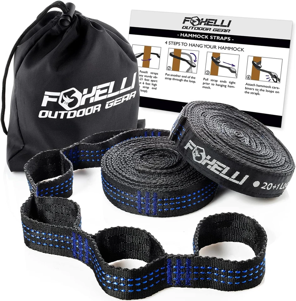 Foxelli XL Hammock Straps - Extra Long 20FT Heavy Duty No-Stretch Suspension Sys - Image 1 of 4