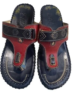 Elite By Corkys Women’s Colorful Red Black Leather Slide Wedge Sandals Size 10 - Picture 1 of 5