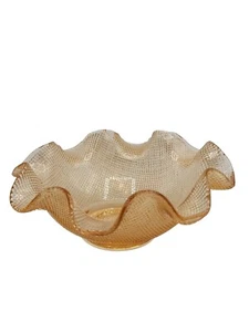 Italian Colony Glass Bowl Candy Dish Candle Holder Ice Cream Gold Waffle Pattern - Picture 1 of 6