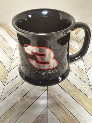 Dale Earnhardt Sr. NASCAR #3 Black Mug Cup Racing Ceramic, Silver Inlay Cover