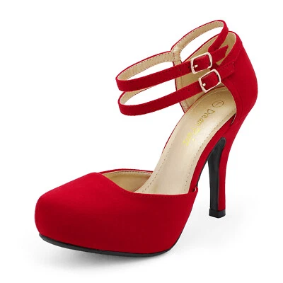 Женщин классический Mary Jane насосы лодыжки ремень миндаля носок туфли на высоком каблуке насос - Изображение 1 из 2