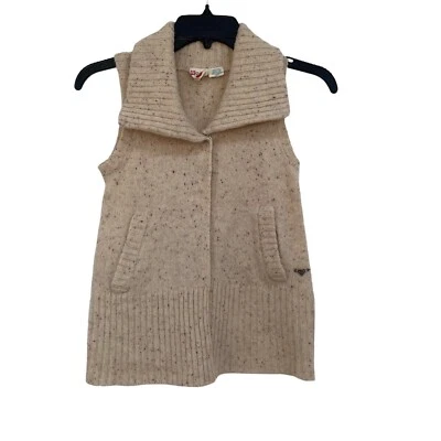 Roxy 羊毛混纺半纽扣无袖针织背心开衫夹克女孩 M 码 — 第 1/4 张图片