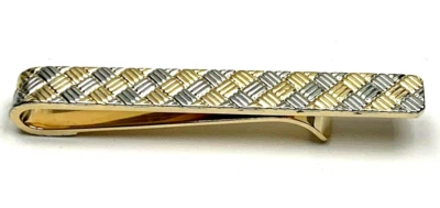 18k Solid  Gold Tiffany & Co. Weave Tie Bar Clip Two Tone Textured Vintage - Image 1 of 4