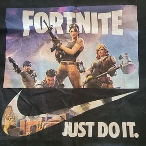 Fortnight Nike Swoosh Just Do It Gilden Large Long Sleeve T Shirt Black - Picture 1 of 17