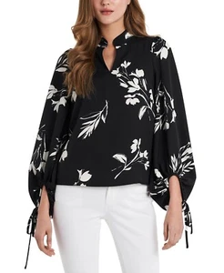Vince Camuto Floral Whispers Tie-Sleeve Blouse Rich Black, NWT - Picture 1 of 5