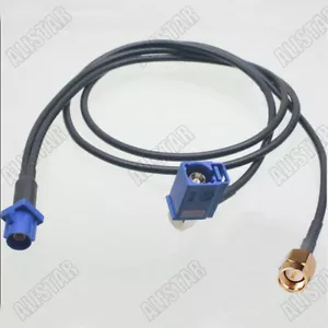 Fakra C Male Blue to SMB Female RA + SMA Male Y Pigtail Combined Cable RG174 12" - Picture 1 of 3