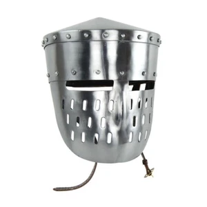 Crusader Peaked Pot Helm with Faceplate - 18 Gauge - Picture 1 of 13