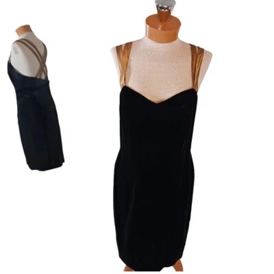 Mini Vestido Vintage Donna Ricco Terciopelo Negro Mujer Talla 14 (12) Vacaciones Boda Foto 1 de 4