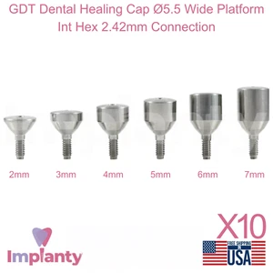 10x GDT Dental Heilkappe Ø5,5 breit Plattform Titan Int Sechskant 2,42mm Anschluss - Bild 1 von 4