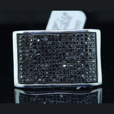 0.85 Ctw Black Diamond 14K White Gold Plated Statement Pave Pinky Men's Ring - Image 1 of 4