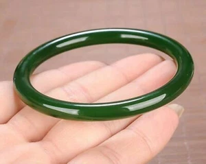 56mm-66mm Green 100% Natural JADE Jadeite Round Gemstone Beads Bangle Bracelet - Picture 1 of 17