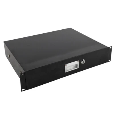 19 inch 2U Steel Plate DJ Drawer Equipment Cabinet with Keys Black - Image 1 of 4