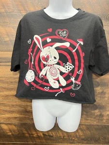 Hot Topic Women Size Medium Black Goth Bunny Poison Cropped T-Shirt - Picture 1 of 7