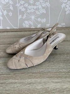 Russell & Bromley Beige Suede Sling Back Kitten Heel Shoe Uk Size 4 EUR 37 - Picture 1 of 17