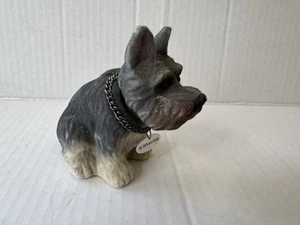 Vtg SCHNAUZER DOG , BOBBLE HEAD 3 1/2”FLOCKED FIGURE, NODDING, By RUSS - Picture 1 of 6
