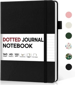 Bullet Dotted Journal Notizbuch für Damen & Herren, Hardcover Leder A5, I-schwarz  - Bild 1 von 7