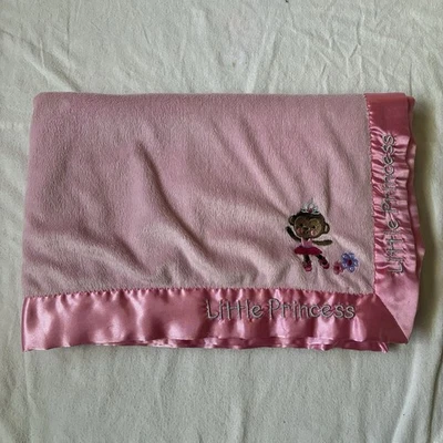 Child Of Mine Pink Little Princess Monkey Ballerina Baby Blanket Satin Trim - Image 1 of 4