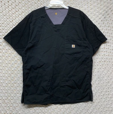 Carhartt Utility Scrub Top Shirt Mens Size L Black Ripstop V-Neck  Pocket - Image 1 of 4