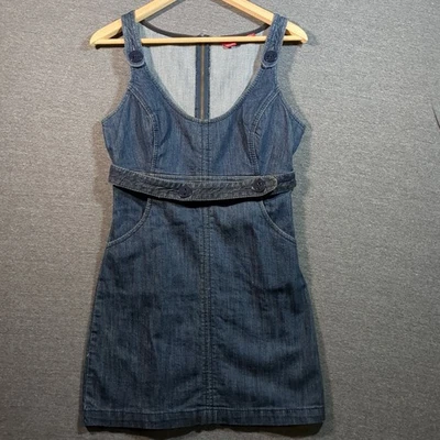 Vestido Guess Jeans Elastizado Denim Para Mujer Mono Azul Medio Bolsillos con Cinturón Foto 1 de 4