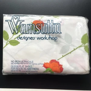 Vintage NOS Wamsutta Mills The Dior Rose Queen Flat Sheet Sealed Red Flower - Picture 1 of 8