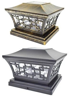 4 Black / Bronze 6 x 6 Solar Post Lights Outdoor LED Deck Cap Fence Lamp Vinyl - Image 1 of 4