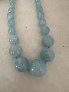 14KT GOLD Clasp Aquamarine Beads 24” Necklace In Macy’s Jewelry Box - Picture 1 of 4