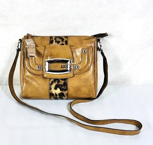 Guess Crossbody Tan Leopard Inlay Monarch Handbag Tan - Picture 1 of 11